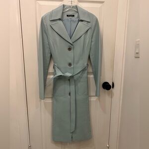 William B Blue Leather Trench Coat Size Small
